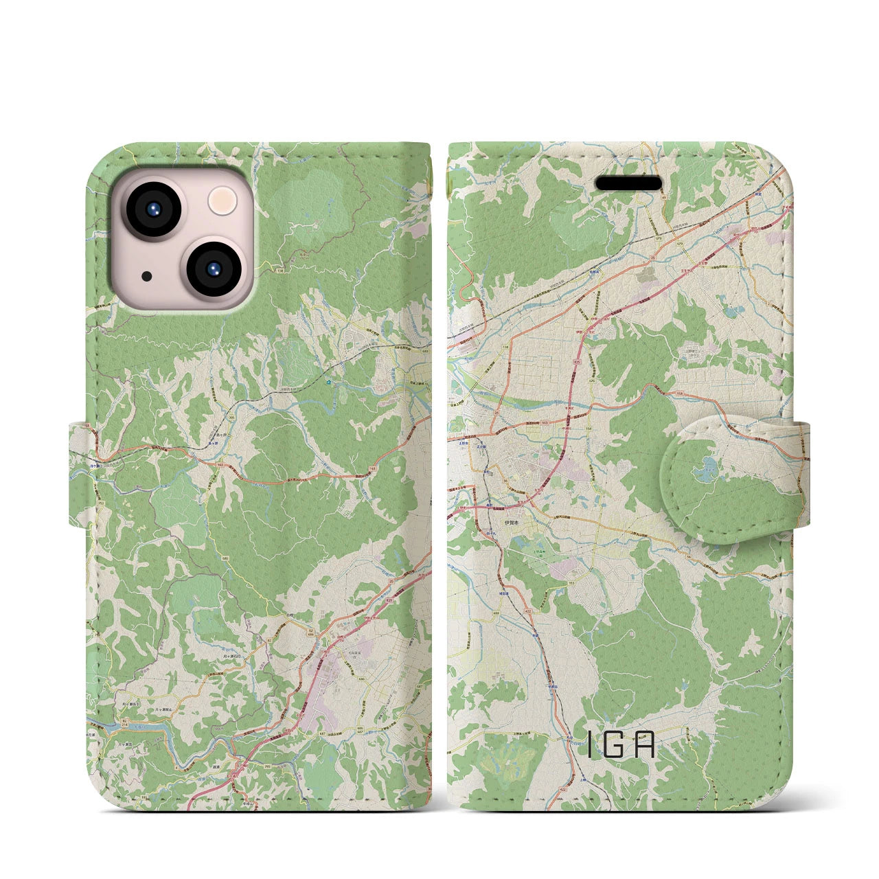 【伊賀(三重県)】地図柄iPhoneケース(手帳タイプ)ナチュラル・iPhone 13 mini 用