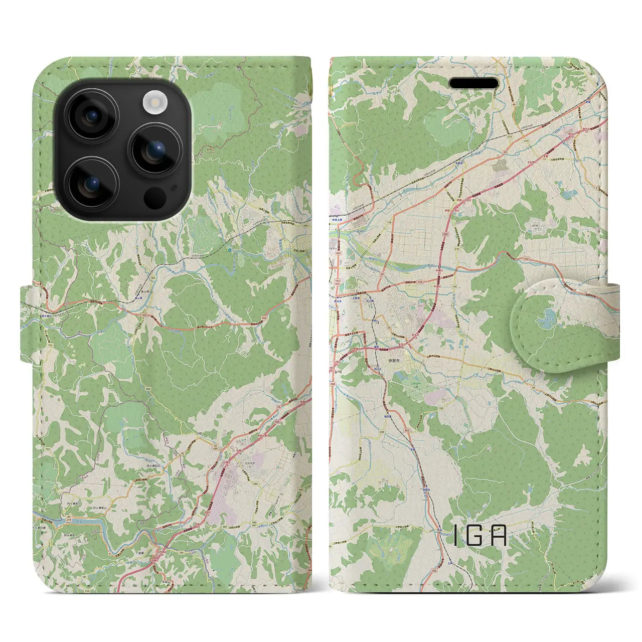 【伊賀(三重県)】地図柄iPhoneケース(手帳タイプ)ナチュラル・iPhone 16 用