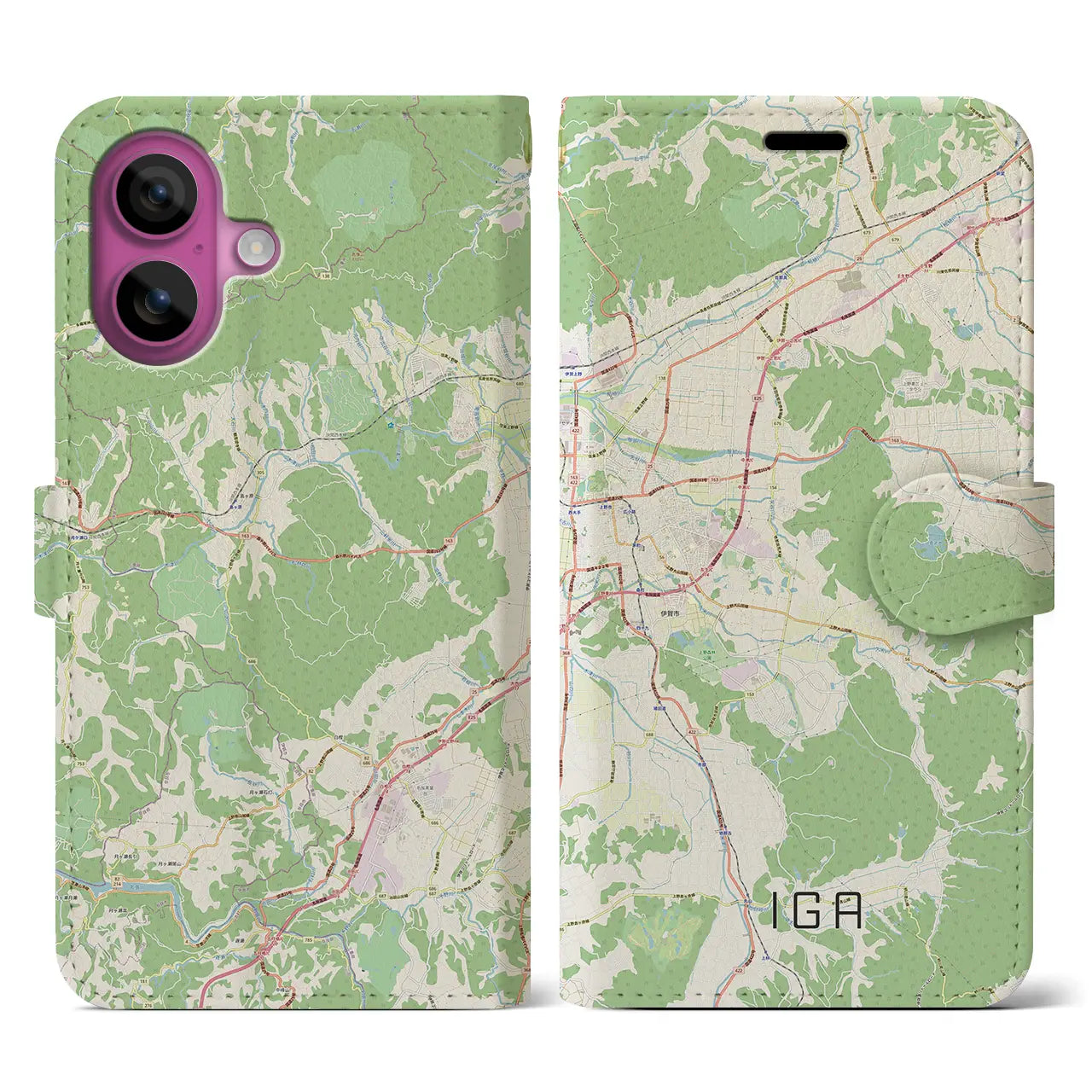 【伊賀(三重県)】地図柄iPhoneケース(手帳タイプ)ナチュラル・iPhone 16 Pro 用