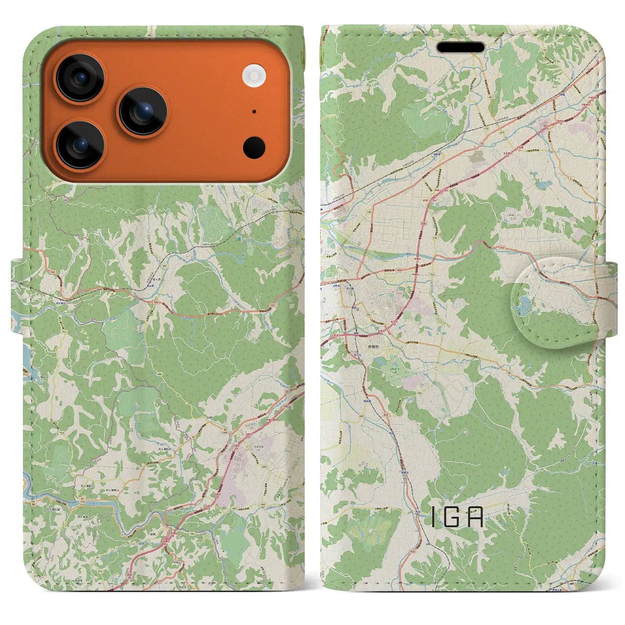 【伊賀(三重県)】地図柄iPhoneケース(手帳タイプ)ナチュラル・iPhone 17 Pro Max 用