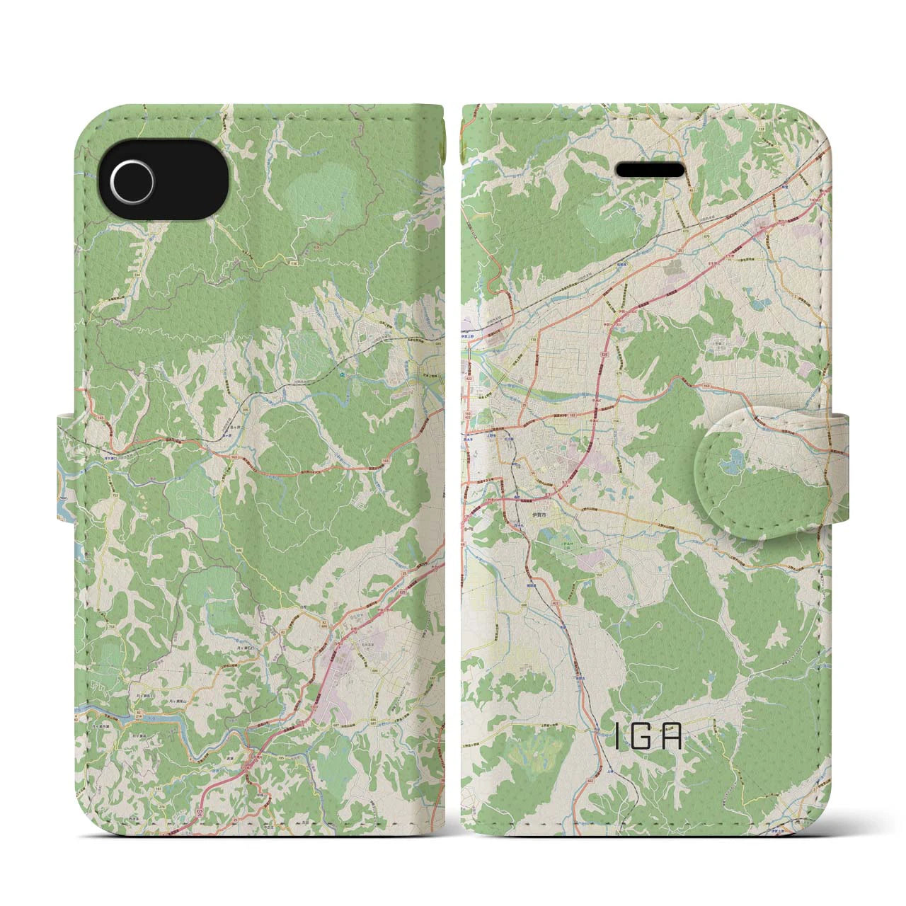 【伊賀(三重県)】地図柄iPhoneケース(手帳タイプ)ナチュラル・iPhone SE(第3 / 第2世代) / 8 / 7 / 6s / 6 用