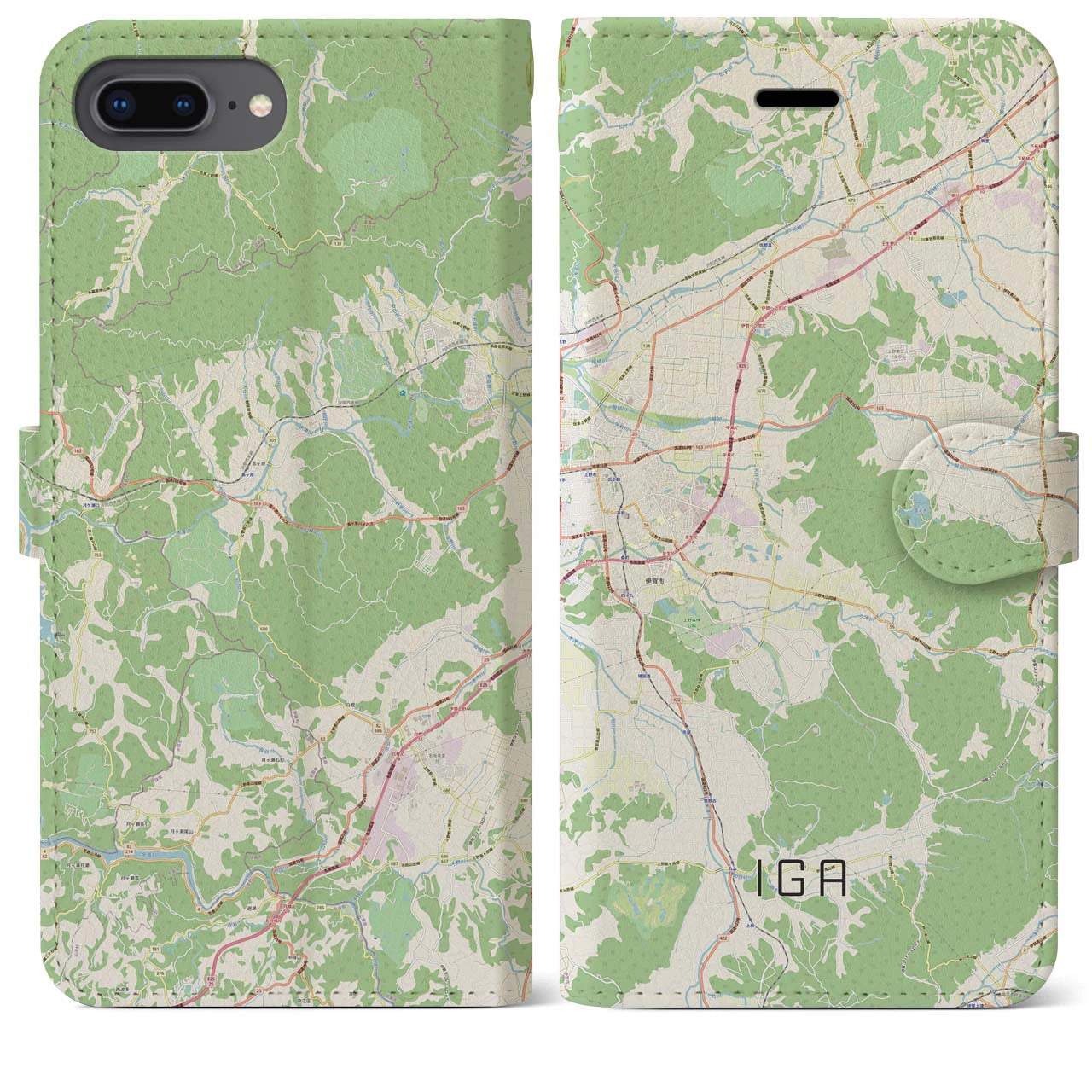 【伊賀(三重県)】地図柄iPhoneケース(手帳タイプ)ナチュラル・iPhone 8Plus /7Plus / 6sPlus / 6Plus 用