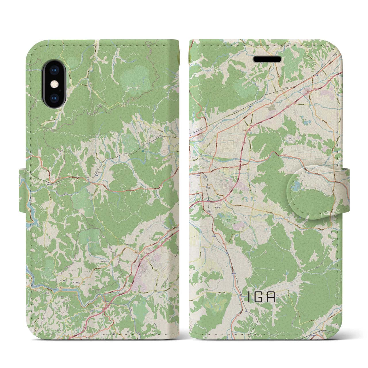 【伊賀(三重県)】地図柄iPhoneケース(手帳タイプ)ナチュラル・iPhone XS / X 用
