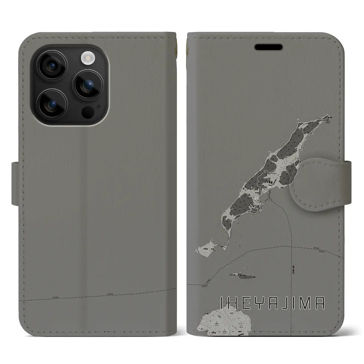 【伊平屋島(沖縄県)】地図柄iPhoneケース(手帳タイプ)モノトーン・iPhone 16 用