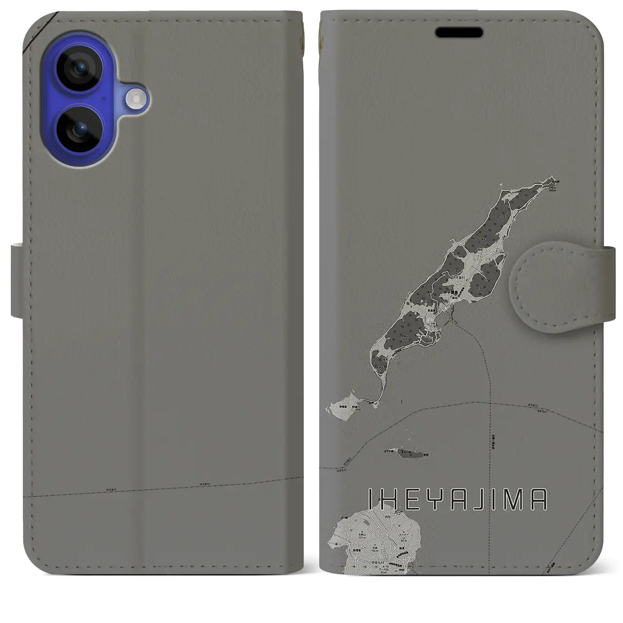 【伊平屋島(沖縄県)】地図柄iPhoneケース(手帳タイプ)モノトーン・iPhone 16 Pro Max 用