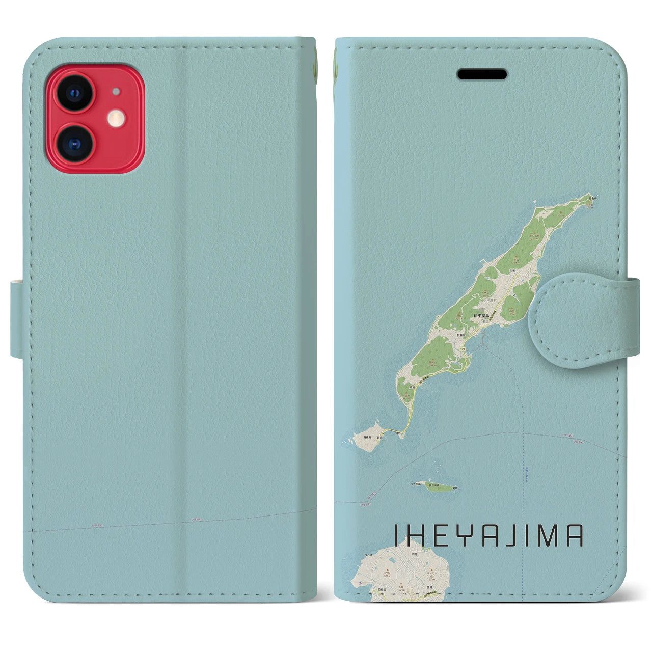 【伊平屋島(沖縄県)】地図柄iPhoneケース(手帳タイプ)ナチュラル・iPhone 11 用