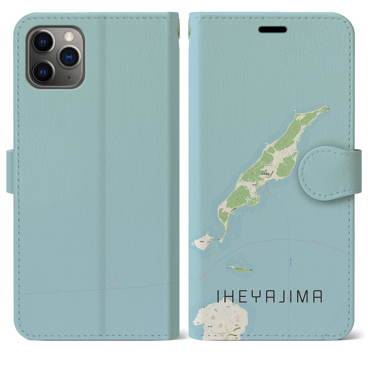 【伊平屋島(沖縄県)】地図柄iPhoneケース(手帳タイプ)ナチュラル・iPhone 11 Pro Max 用