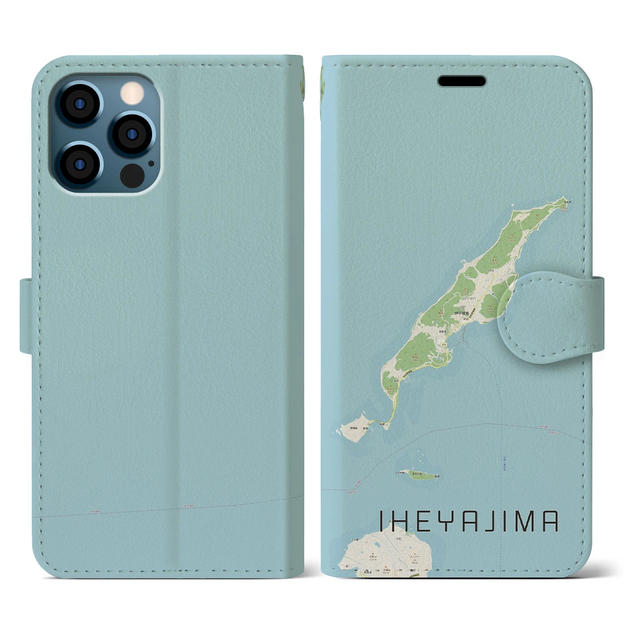 【伊平屋島(沖縄県)】地図柄iPhoneケース(手帳タイプ)ナチュラル・iPhone 12 / 12 Pro 用