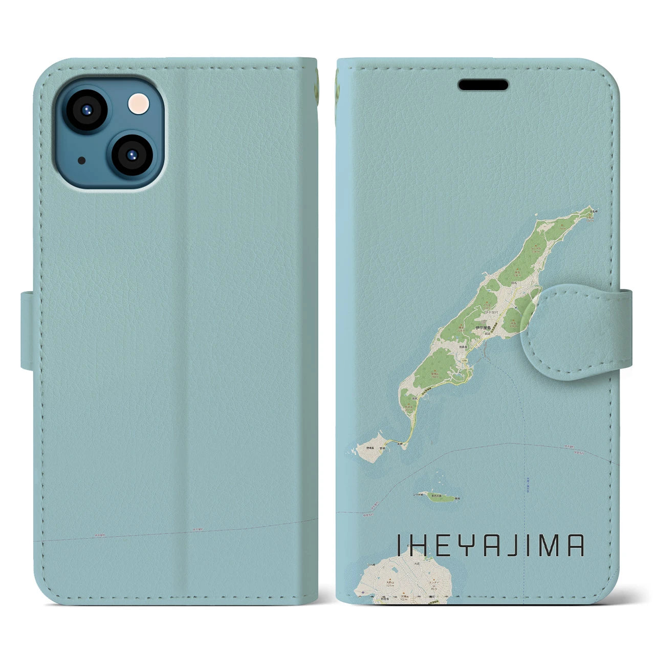 【伊平屋島(沖縄県)】地図柄iPhoneケース(手帳タイプ)ナチュラル・iPhone 13 用