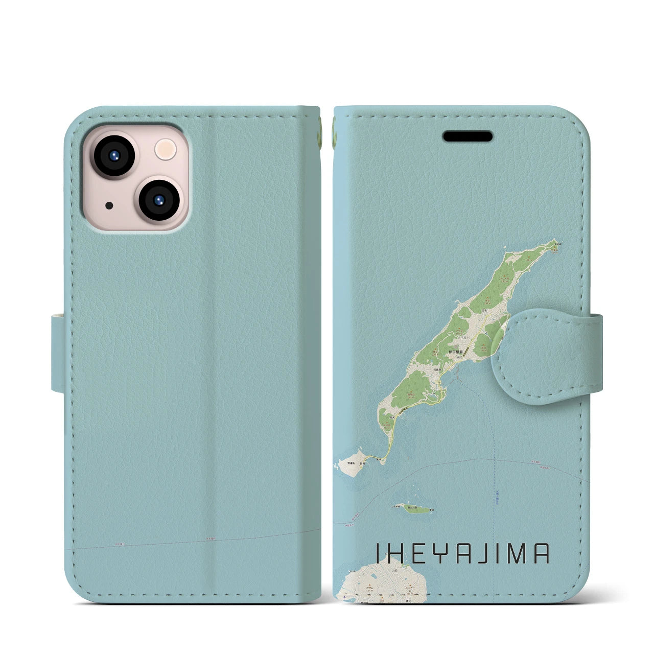 【伊平屋島(沖縄県)】地図柄iPhoneケース(手帳タイプ)ナチュラル・iPhone 13 mini 用