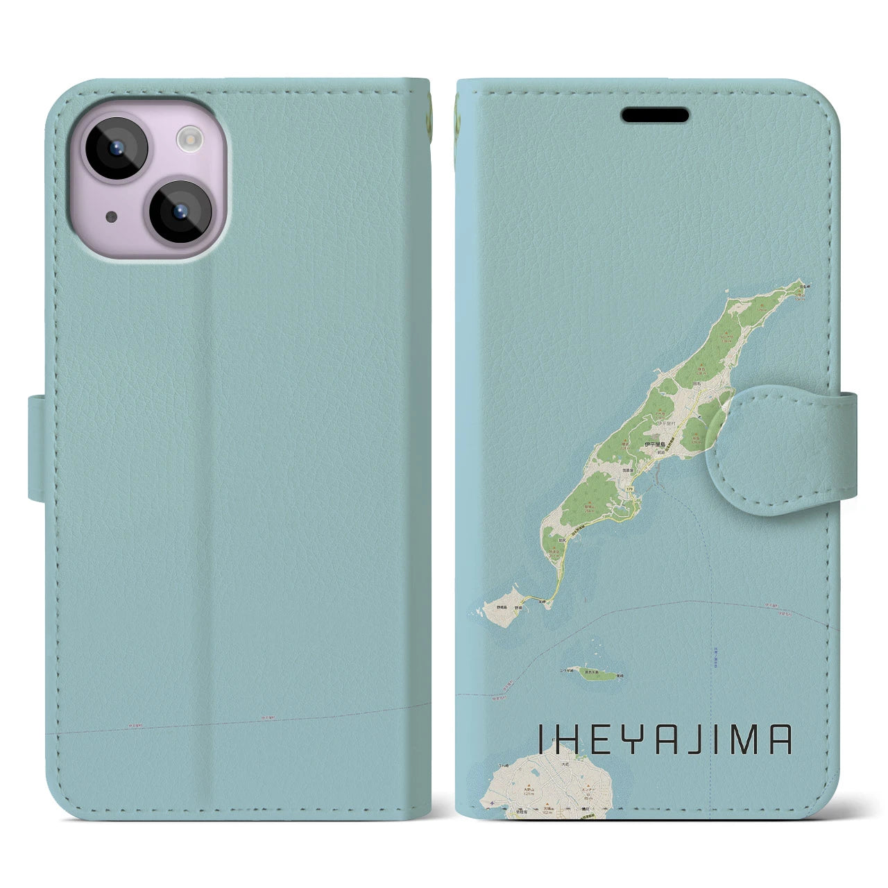 【伊平屋島(沖縄県)】地図柄iPhoneケース(手帳タイプ)ナチュラル・iPhone 14 用