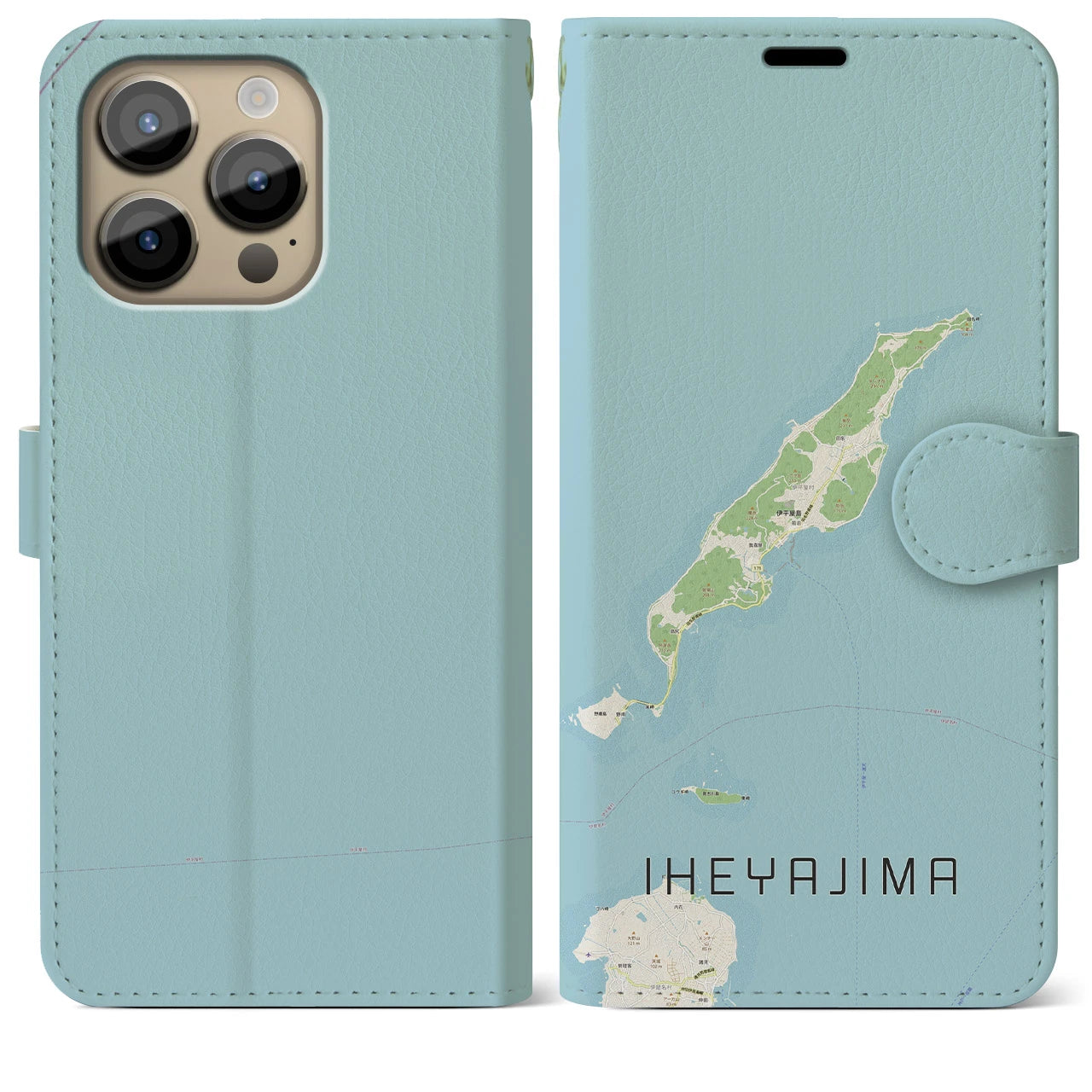 【伊平屋島(沖縄県)】地図柄iPhoneケース(手帳タイプ)ナチュラル・iPhone 14 Pro Max 用