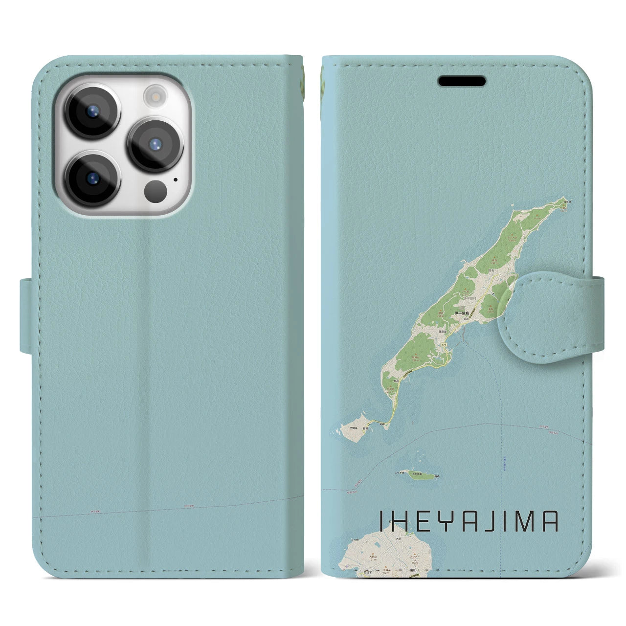 【伊平屋島(沖縄県)】地図柄iPhoneケース(手帳タイプ)ナチュラル・iPhone 14 Pro 用