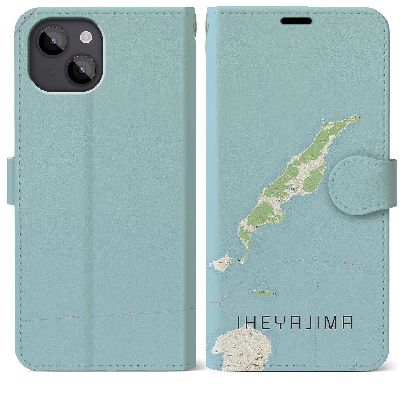 【伊平屋島(沖縄県)】地図柄iPhoneケース(手帳タイプ)ナチュラル・iPhone 14 Plus 用