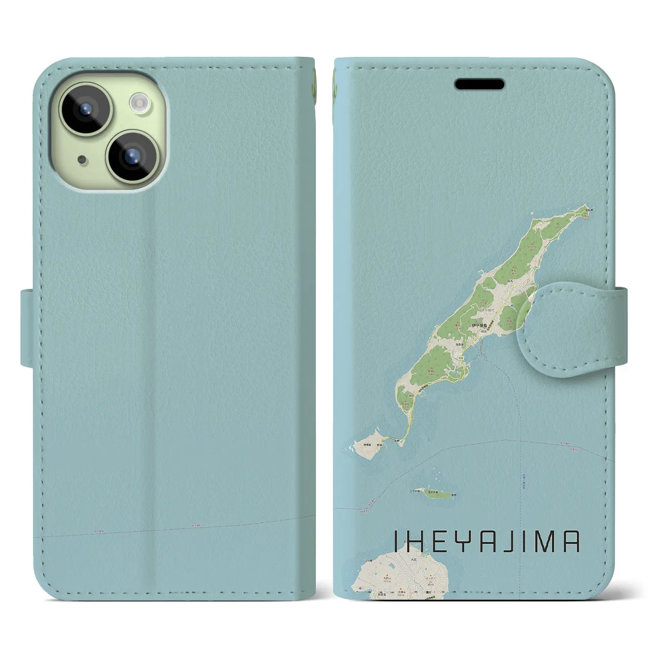 【伊平屋島(沖縄県)】地図柄iPhoneケース(手帳タイプ)ナチュラル・iPhone 15 用