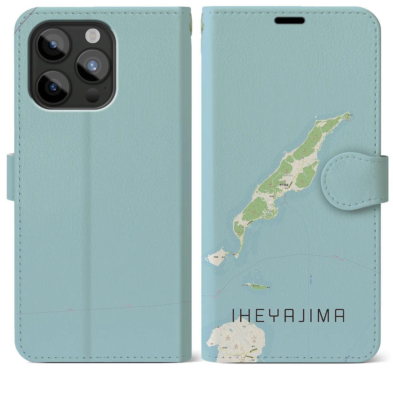 【伊平屋島(沖縄県)】地図柄iPhoneケース(手帳タイプ)ナチュラル・iPhone 15 Pro Max 用