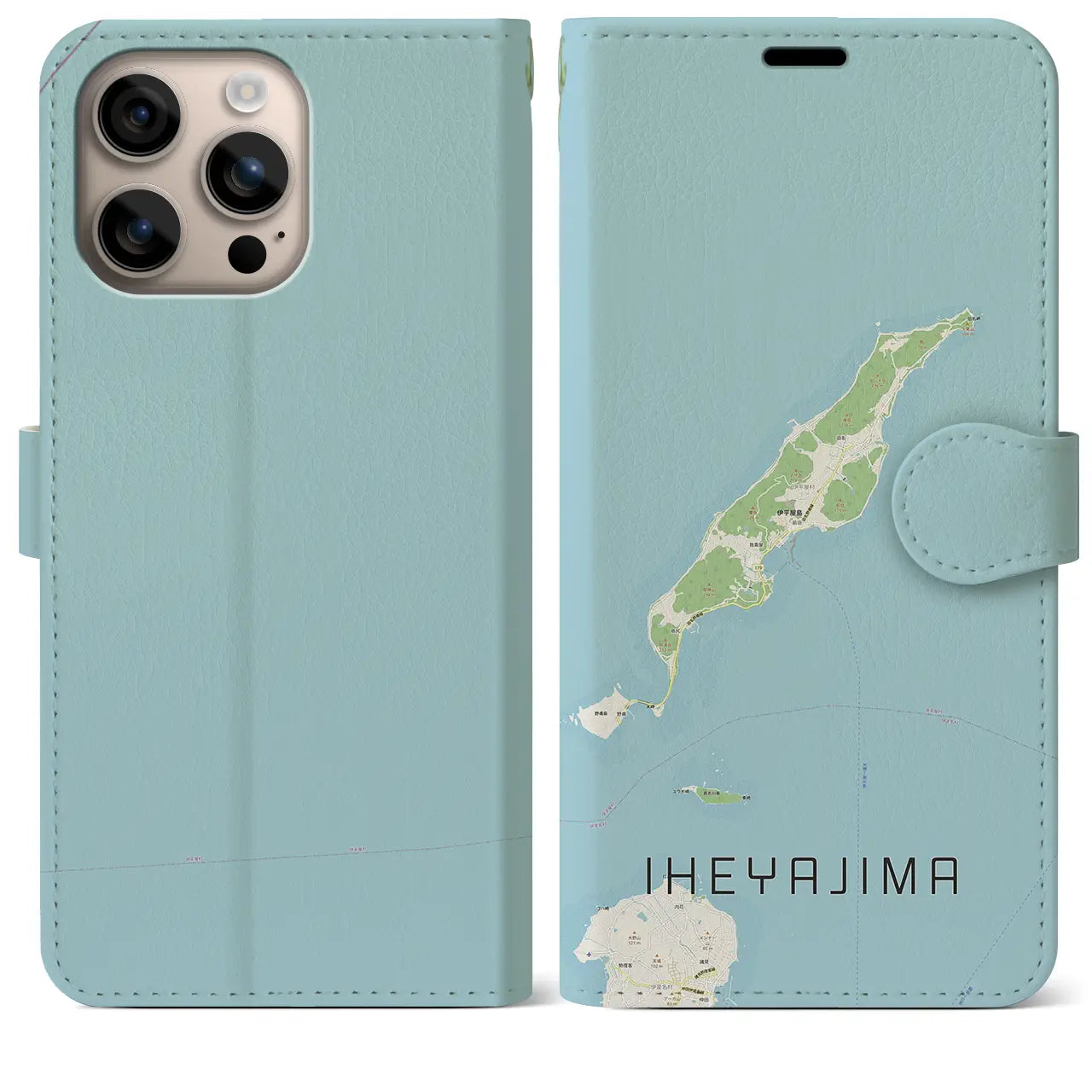 【伊平屋島(沖縄県)】地図柄iPhoneケース(手帳タイプ)ナチュラル・iPhone 16 Plus 用