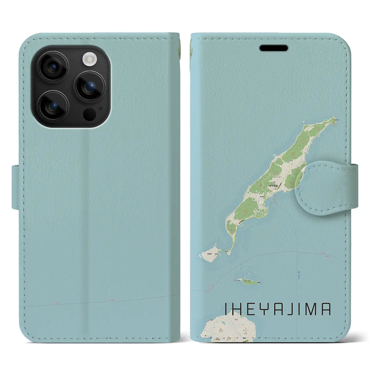 【伊平屋島(沖縄県)】地図柄iPhoneケース(手帳タイプ)ナチュラル・iPhone 16 用