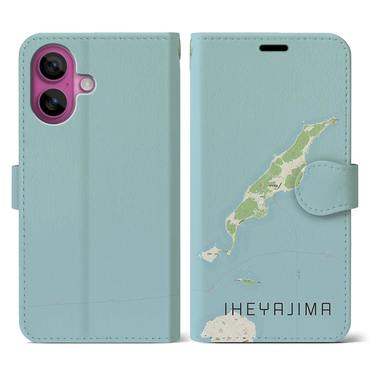 【伊平屋島(沖縄県)】地図柄iPhoneケース(手帳タイプ)ナチュラル・iPhone 16 Pro 用