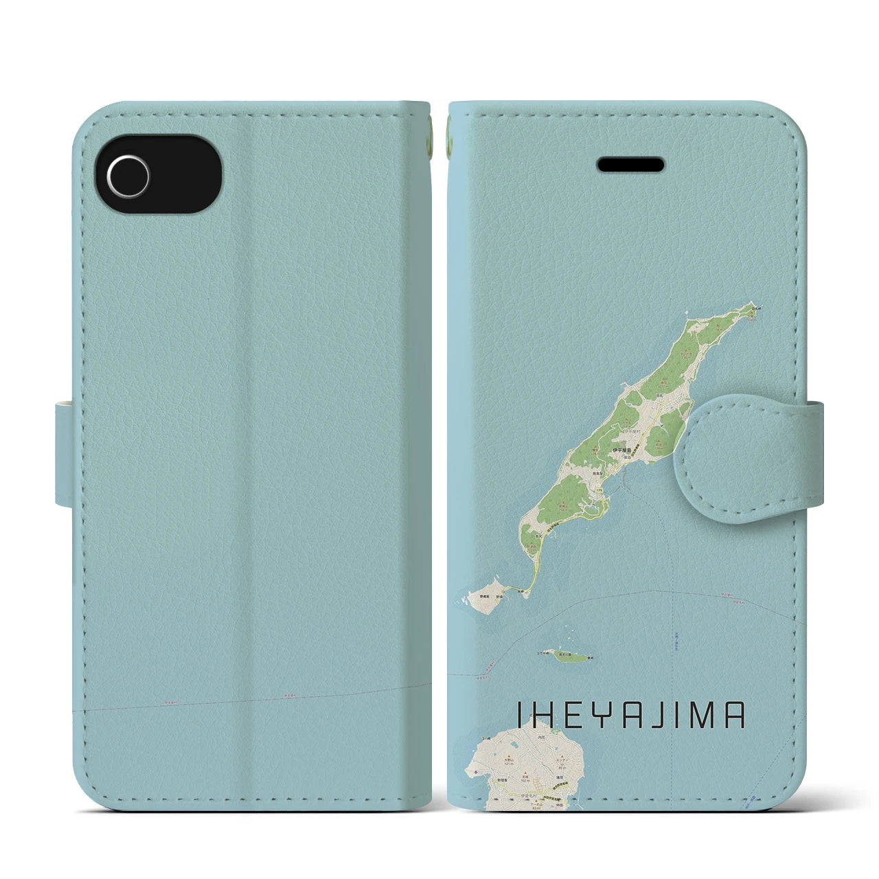 【伊平屋島(沖縄県)】地図柄iPhoneケース(手帳タイプ)ナチュラル・iPhone SE(第3 / 第2世代) / 8 / 7 / 6s / 6 用