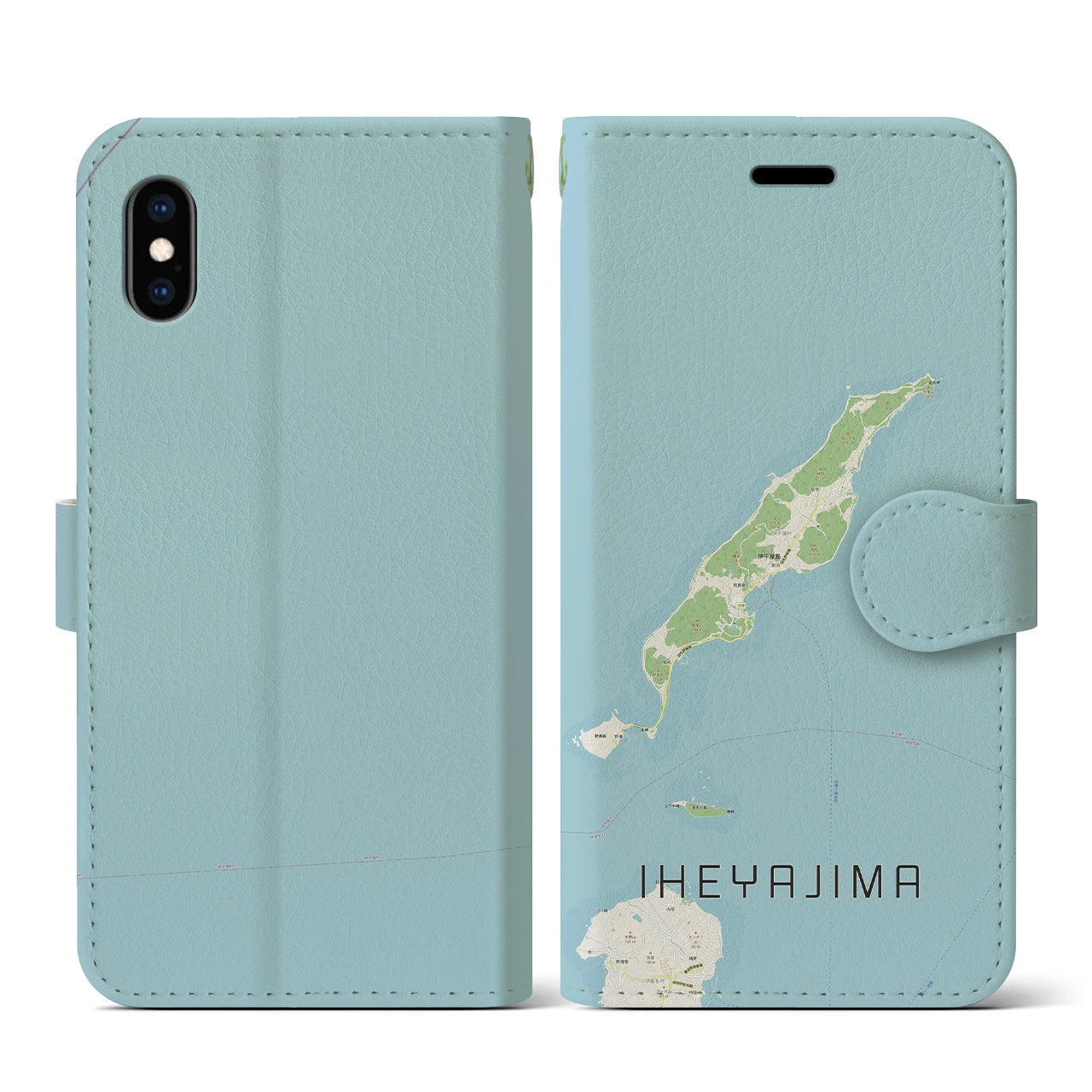 【伊平屋島(沖縄県)】地図柄iPhoneケース(手帳タイプ)ナチュラル・iPhone XS / X 用
