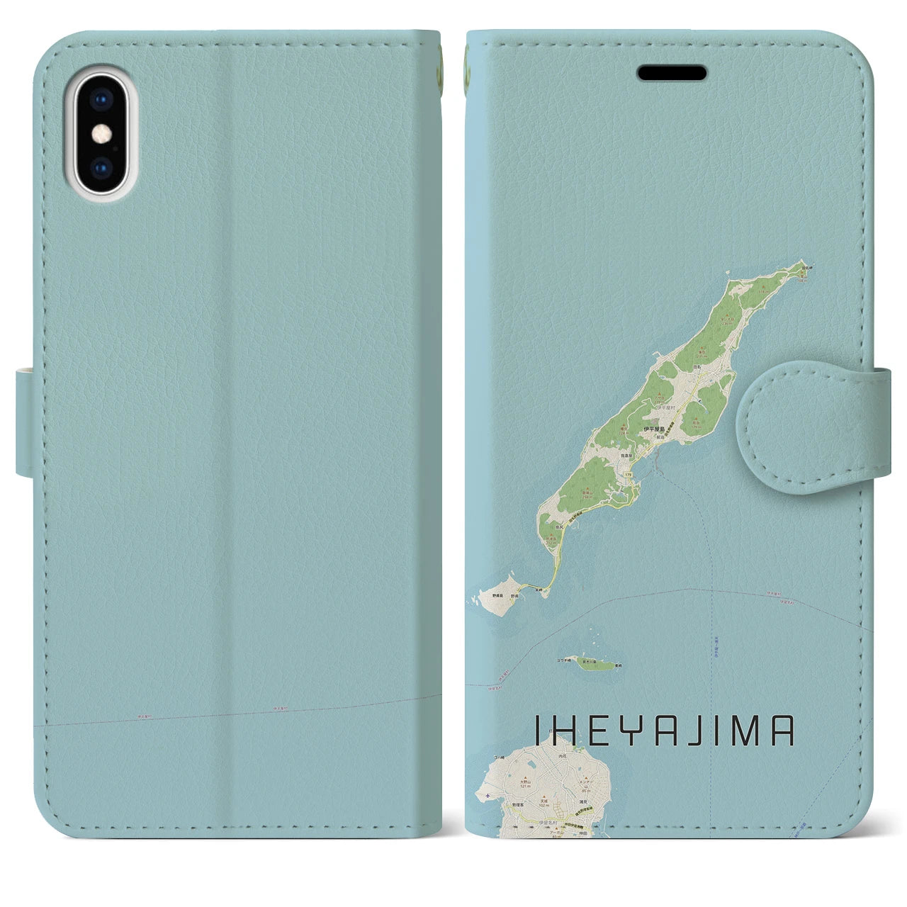【伊平屋島(沖縄県)】地図柄iPhoneケース(手帳タイプ)ナチュラル・iPhone XS Max 用