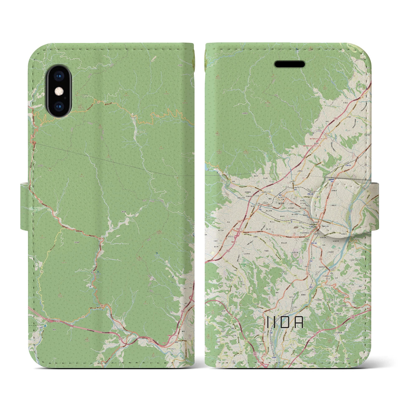 【飯田(長野県)】地図柄iPhoneケース(手帳タイプ)ナチュラル・iPhone XS / X 用