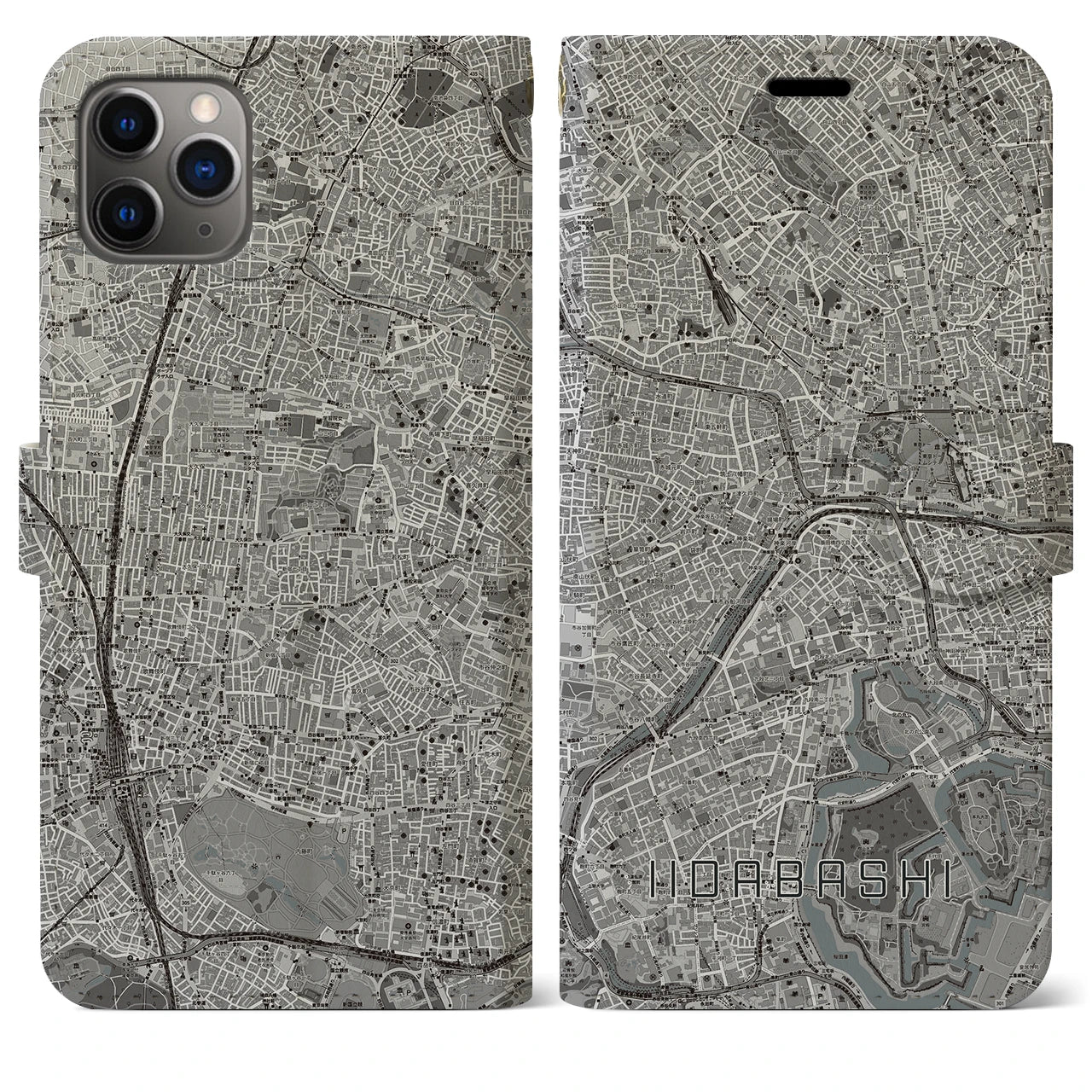 【飯田橋(東京都)】地図柄iPhoneケース(手帳タイプ)モノトーン・iPhone 11 Pro Max 用