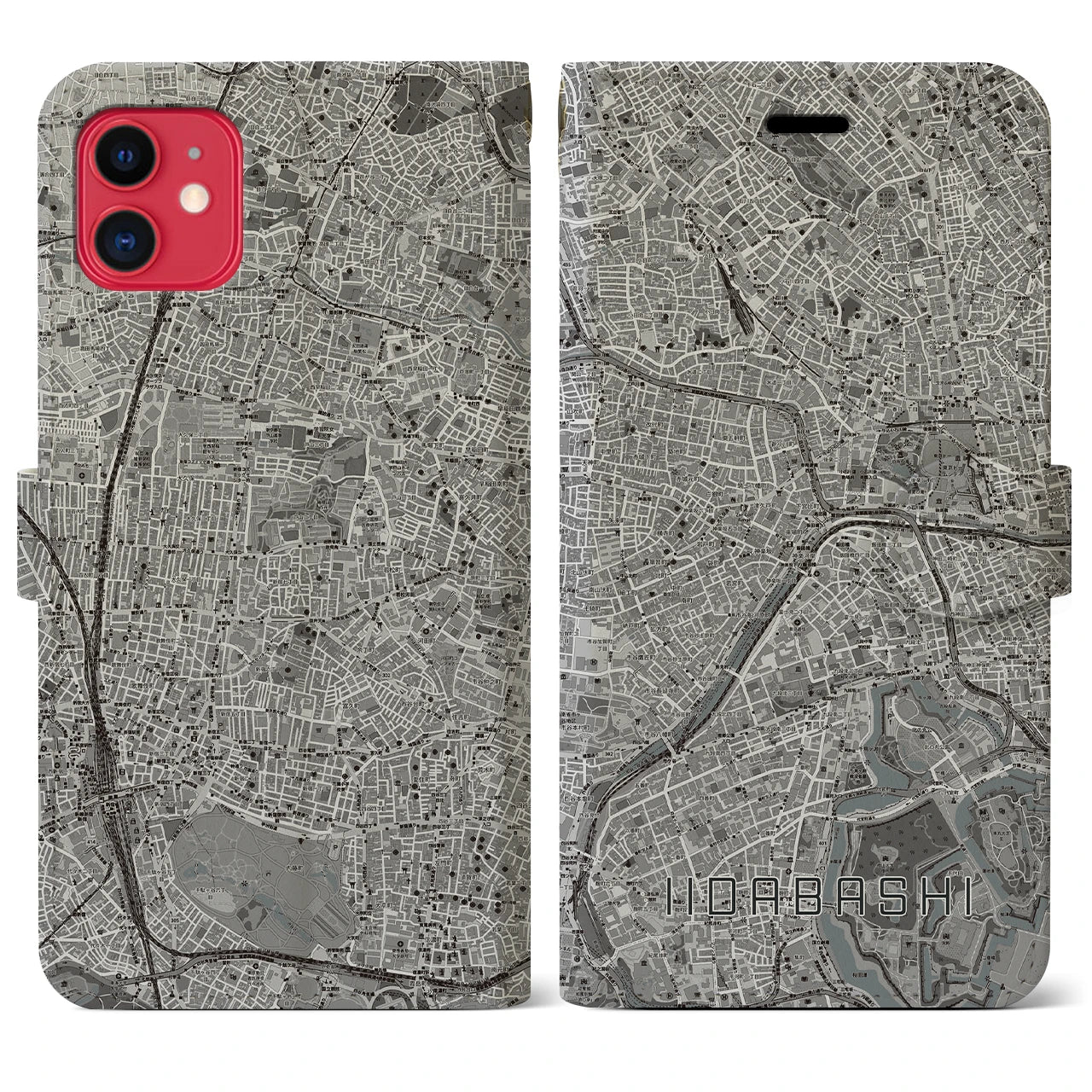【飯田橋(東京都)】地図柄iPhoneケース(手帳タイプ)モノトーン・iPhone 11 用