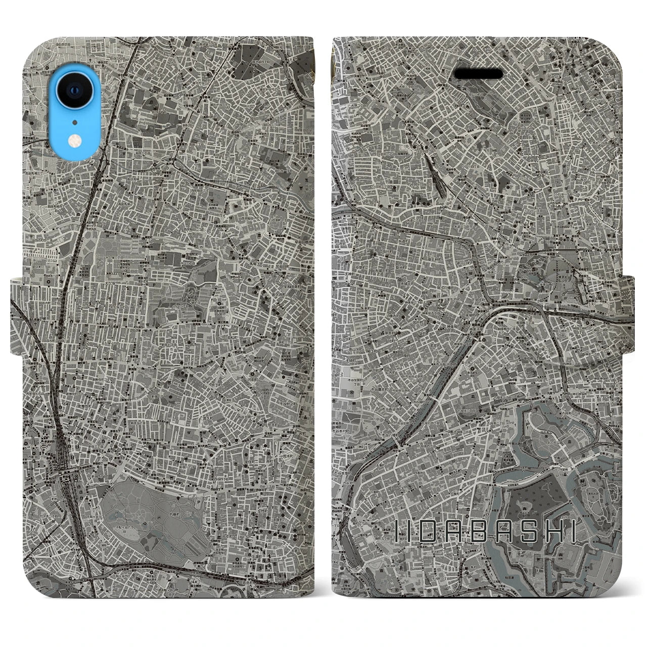 【飯田橋(東京都)】地図柄iPhoneケース(手帳タイプ)モノトーン・iPhone XR 用