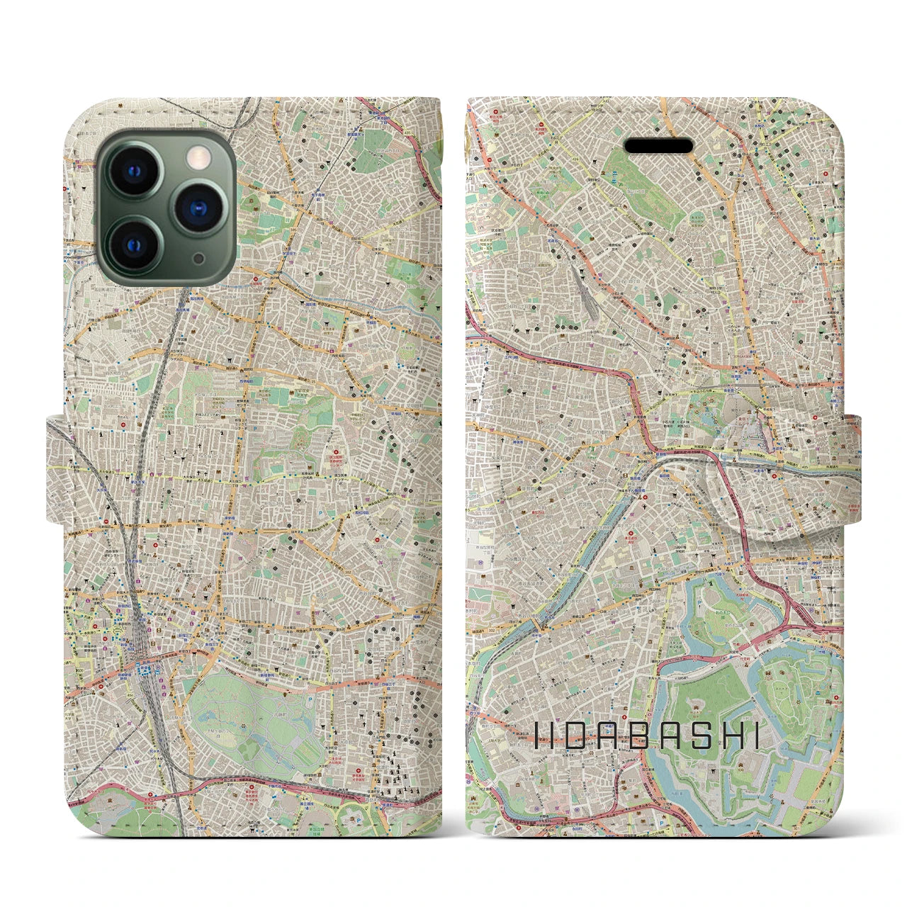 【飯田橋(東京都)】地図柄iPhoneケース(手帳タイプ)ナチュラル・iPhone 11 Pro 用