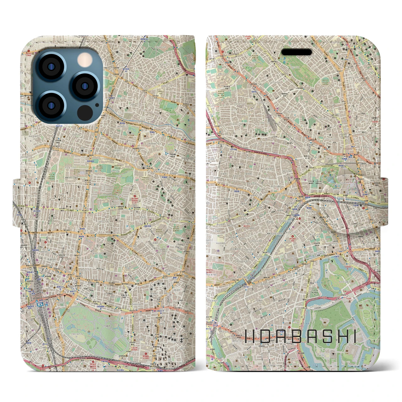 【飯田橋(東京都)】地図柄iPhoneケース(手帳タイプ)ナチュラル・iPhone 12 / 12 Pro 用