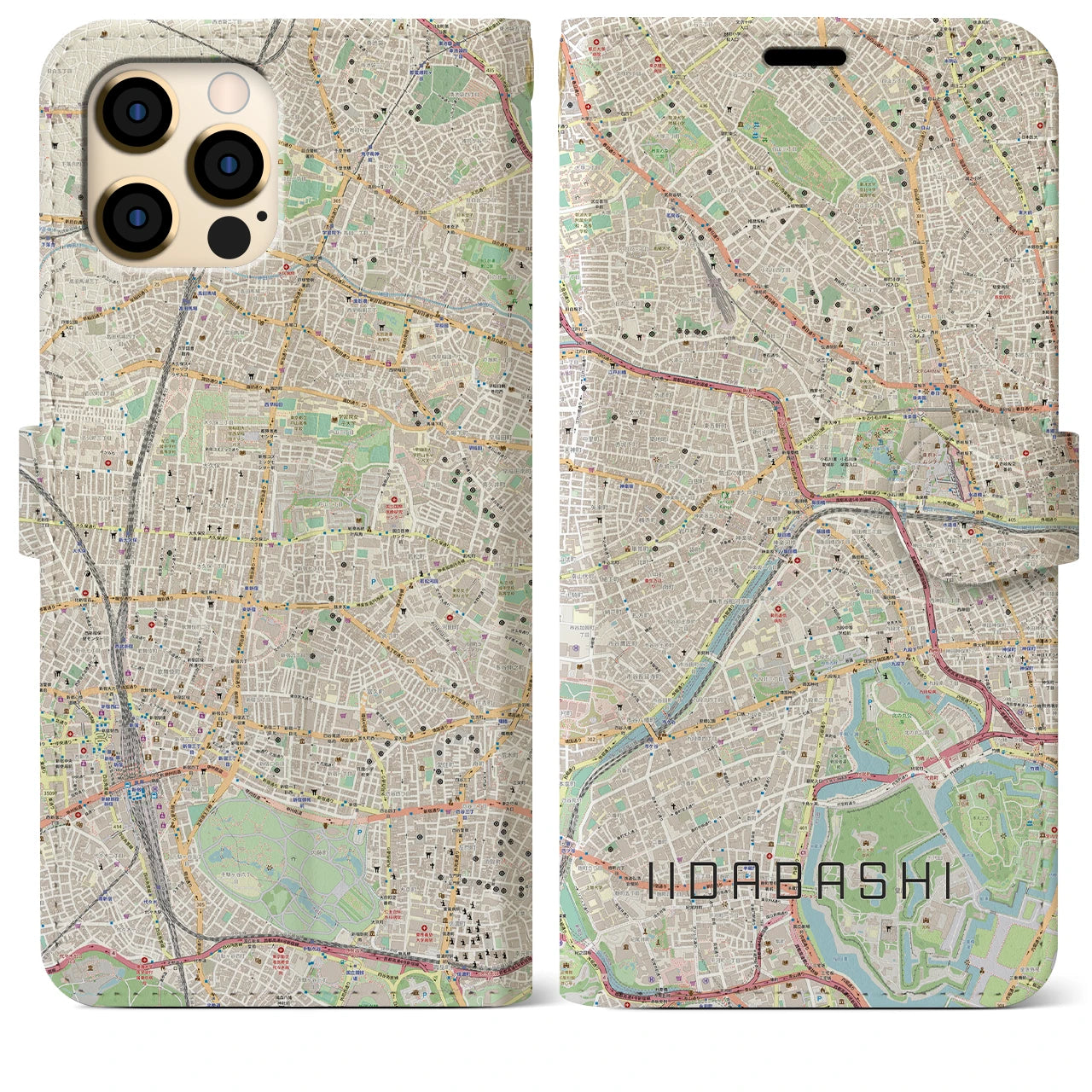 【飯田橋(東京都)】地図柄iPhoneケース(手帳タイプ)ナチュラル・iPhone 12 Pro Max 用