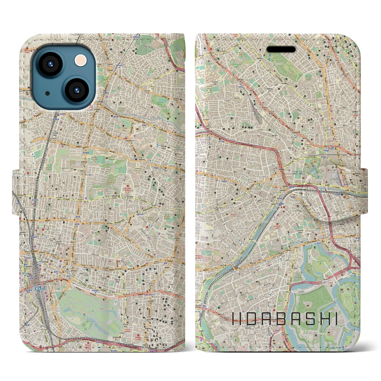 【飯田橋(東京都)】地図柄iPhoneケース(手帳タイプ)ナチュラル・iPhone 13 用