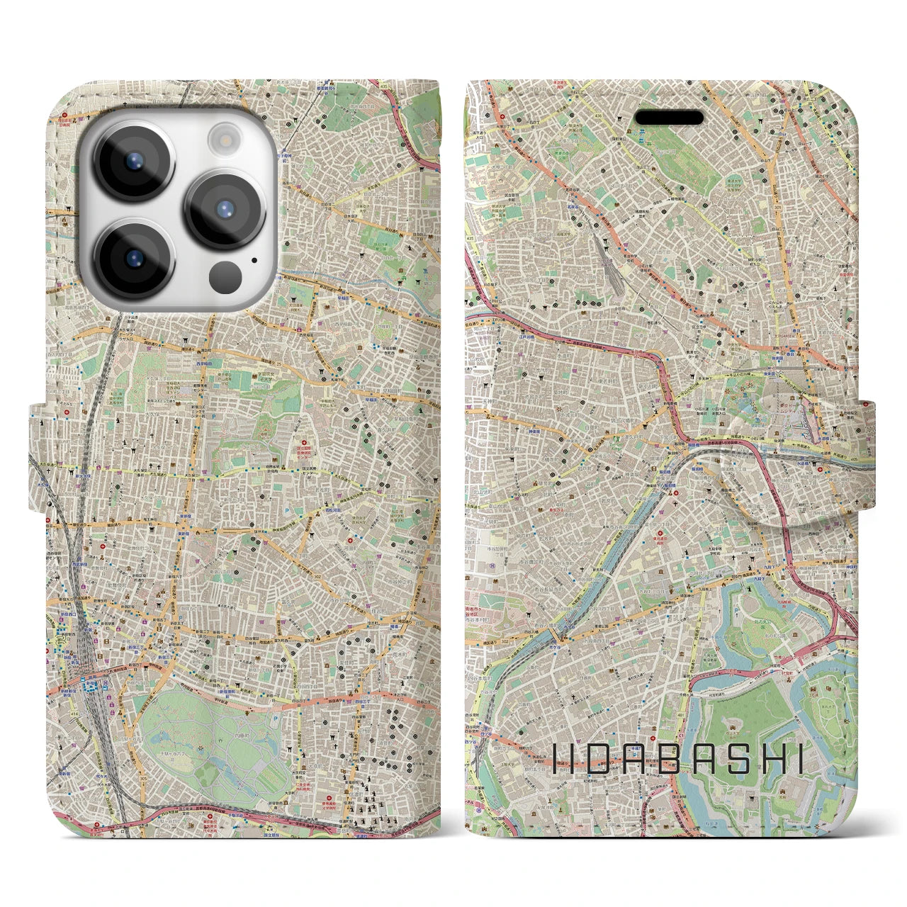 【飯田橋(東京都)】地図柄iPhoneケース(手帳タイプ)ナチュラル・iPhone 14 Pro 用