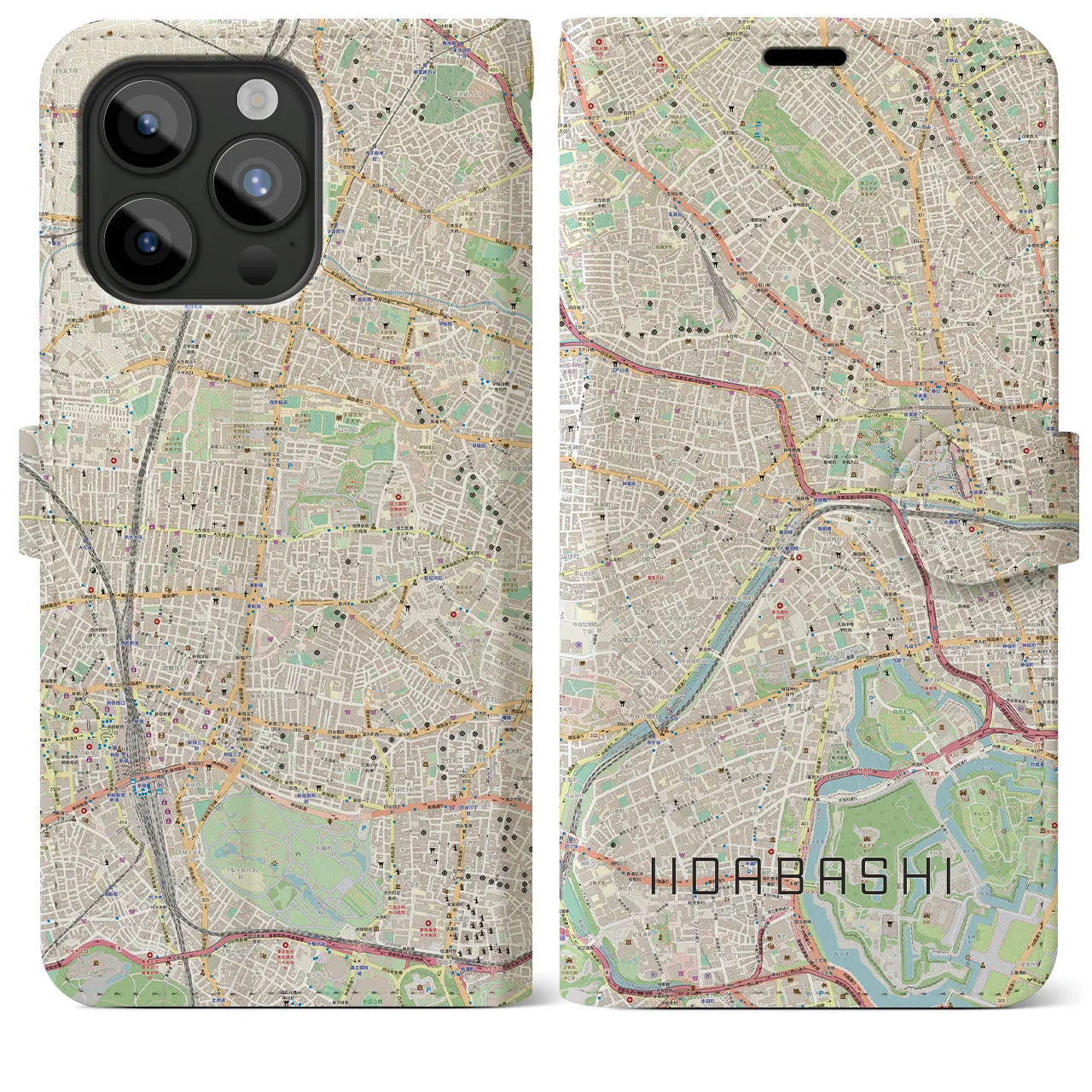 【飯田橋(東京都)】地図柄iPhoneケース(手帳タイプ)ナチュラル・iPhone 15 Pro Max 用