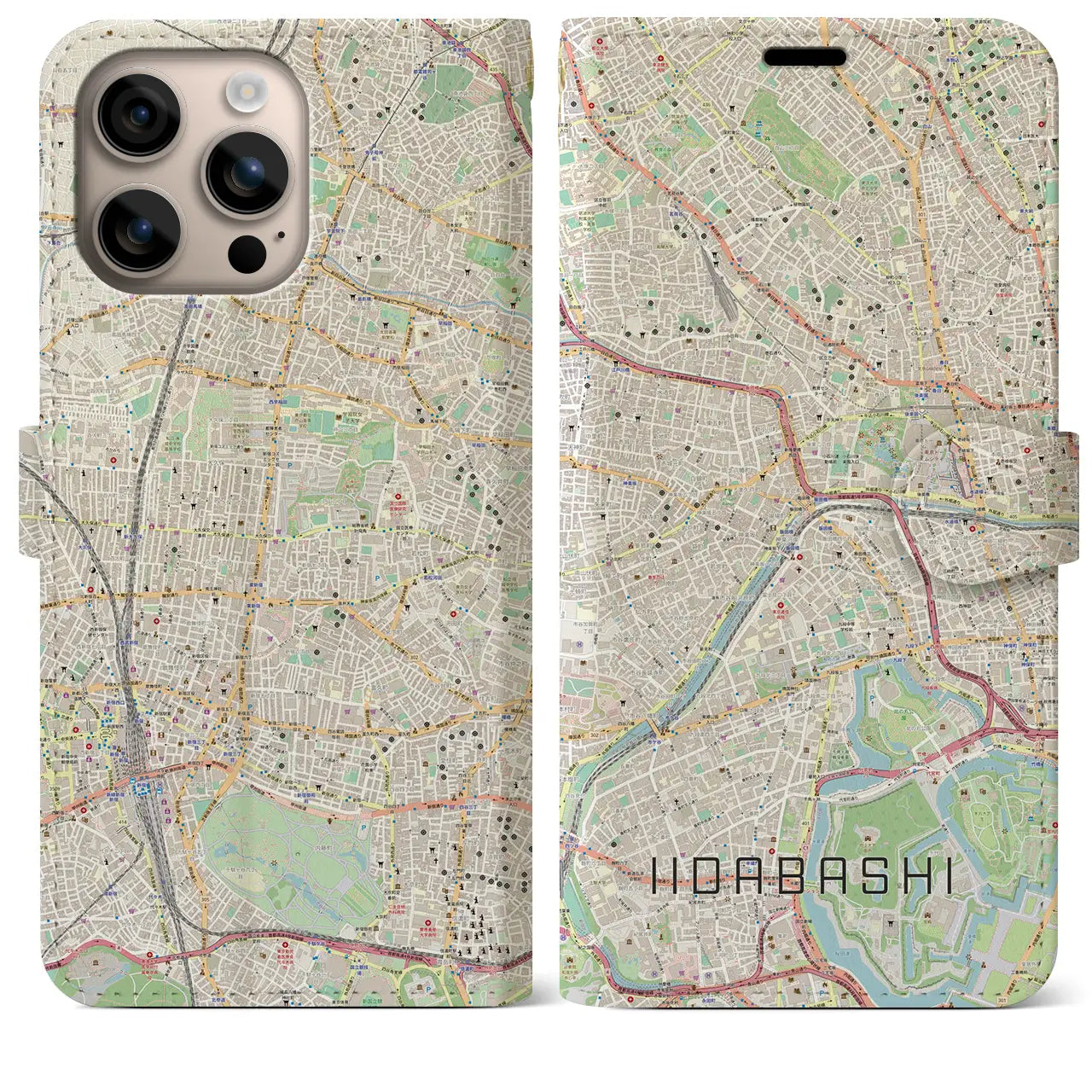 【飯田橋(東京都)】地図柄iPhoneケース(手帳タイプ)ナチュラル・iPhone 16 Plus 用