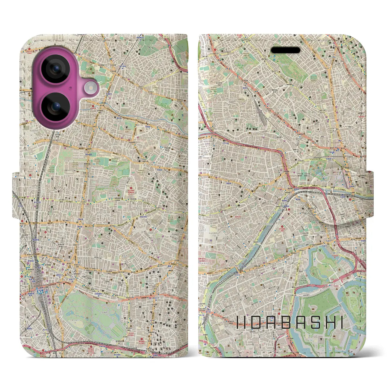 【飯田橋(東京都)】地図柄iPhoneケース(手帳タイプ)ナチュラル・iPhone 16 Pro 用