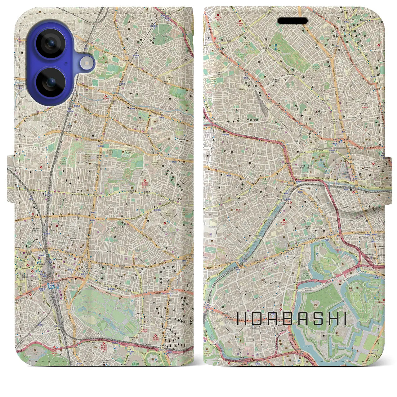 【飯田橋(東京都)】地図柄iPhoneケース(手帳タイプ)ナチュラル・iPhone 16 Pro Max 用