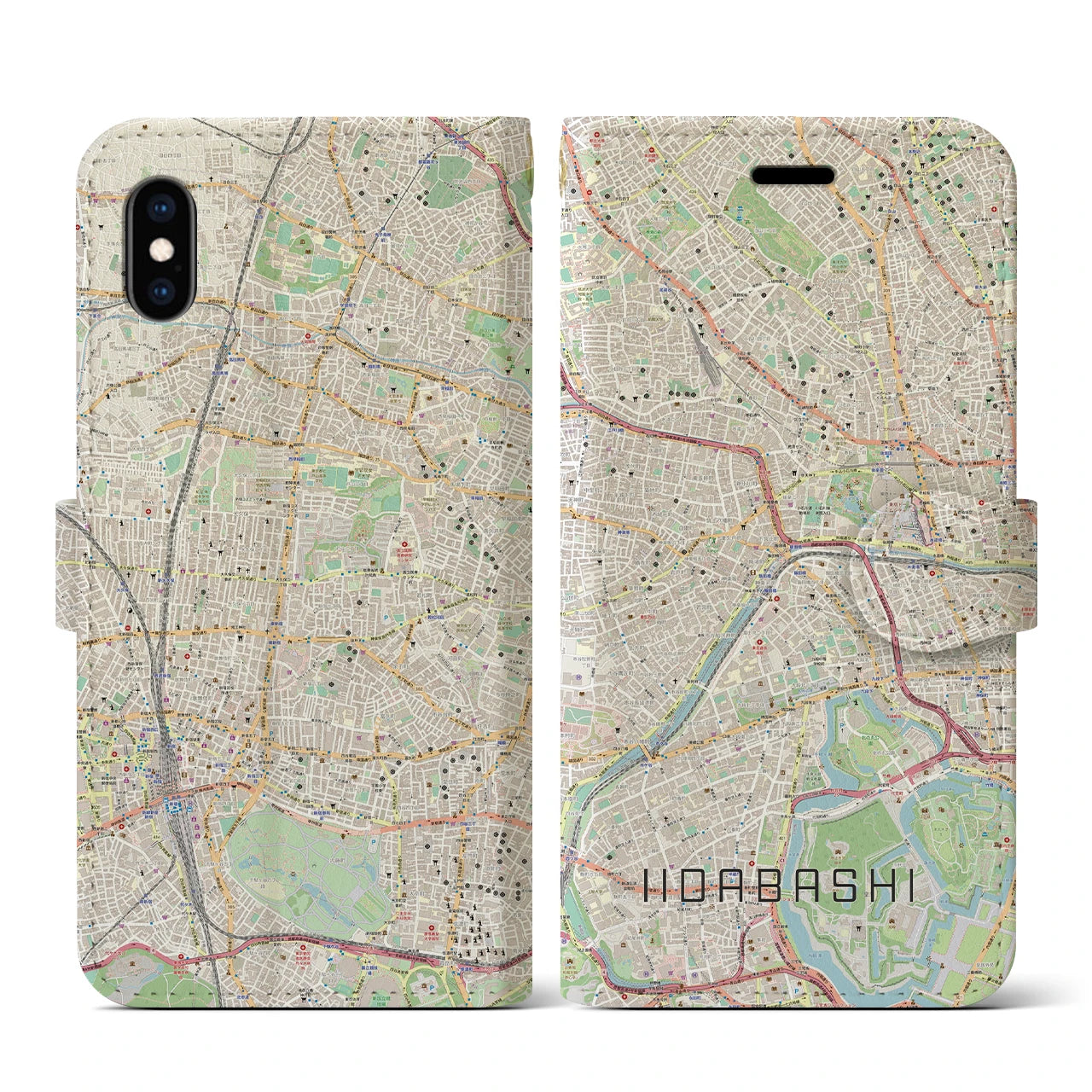 【飯田橋(東京都)】地図柄iPhoneケース(手帳タイプ)ナチュラル・iPhone XS / X 用