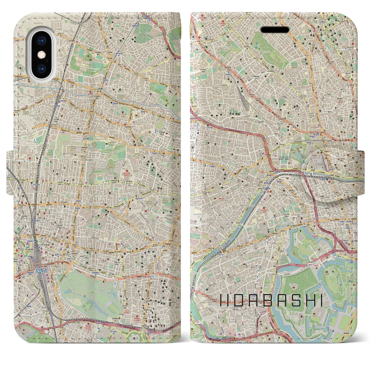 【飯田橋(東京都)】地図柄iPhoneケース(手帳タイプ)ナチュラル・iPhone XS Max 用