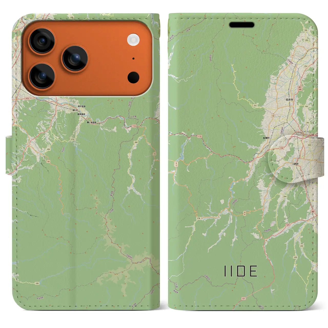 【飯豊(山形県)】地図柄iPhoneケース(手帳タイプ)モノトーン・iPhone 17 Pro Max 用