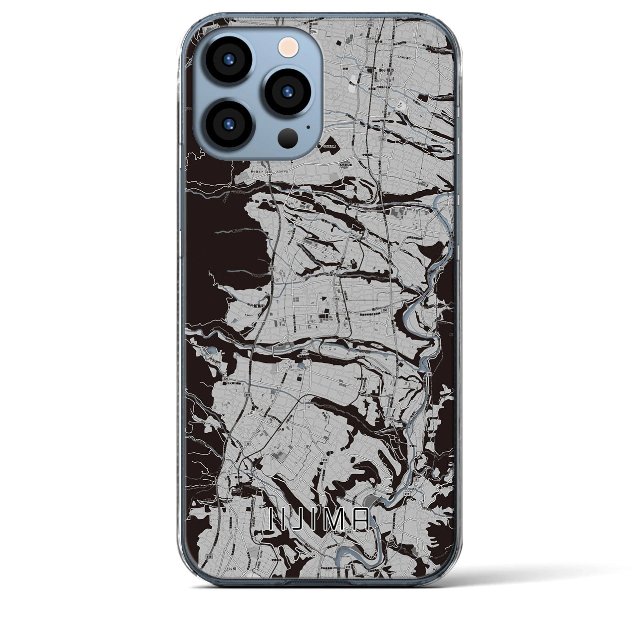 【飯島(長野県)】地図柄iPhoneケース(クリアタイプ)モノトーン・iPhone 13 Pro Max 用