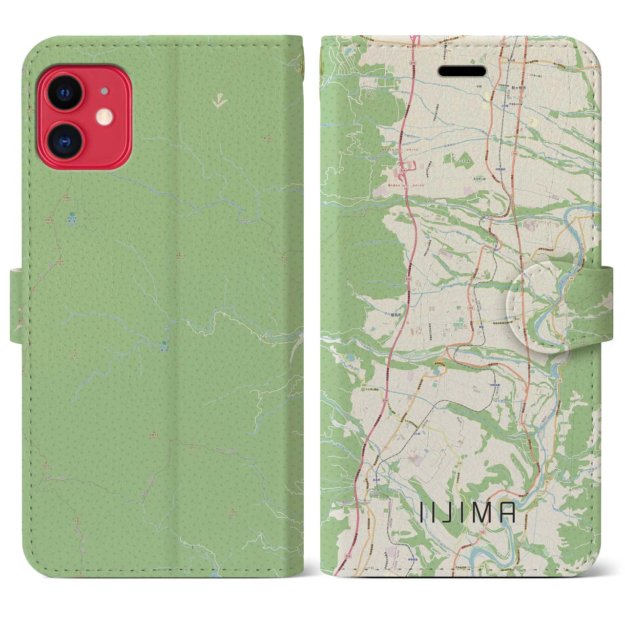 【飯島(長野県)】地図柄iPhoneケース(手帳タイプ)ナチュラル・iPhone 11 用