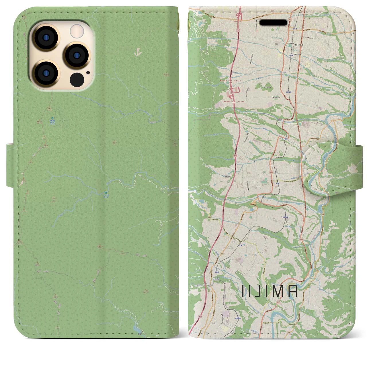 【飯島(長野県)】地図柄iPhoneケース(手帳タイプ)ナチュラル・iPhone 12 Pro Max 用