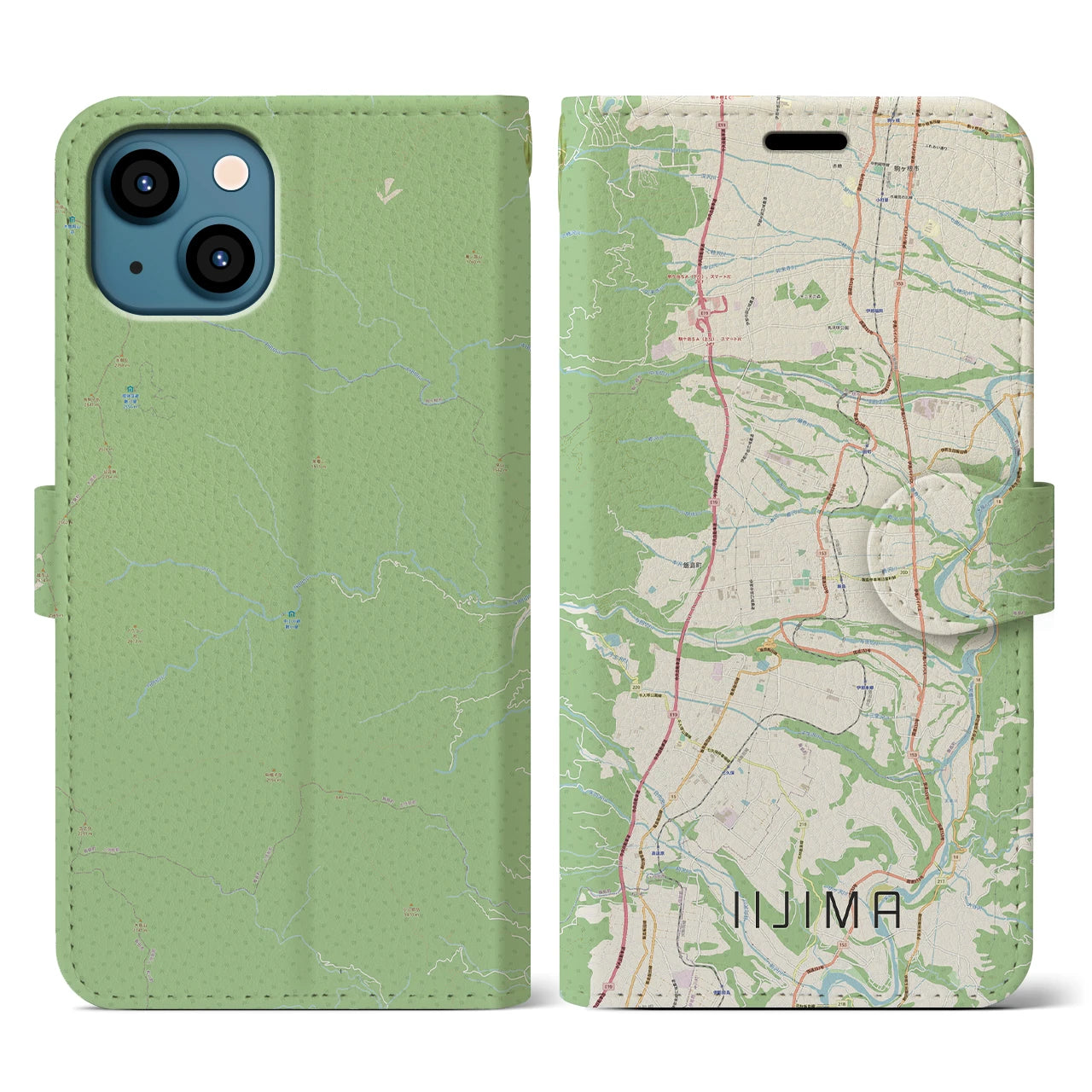 【飯島(長野県)】地図柄iPhoneケース(手帳タイプ)ナチュラル・iPhone 13 用