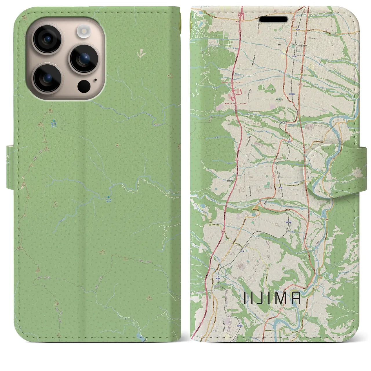 【飯島(長野県)】地図柄iPhoneケース(手帳タイプ)ナチュラル・iPhone 16 Plus 用