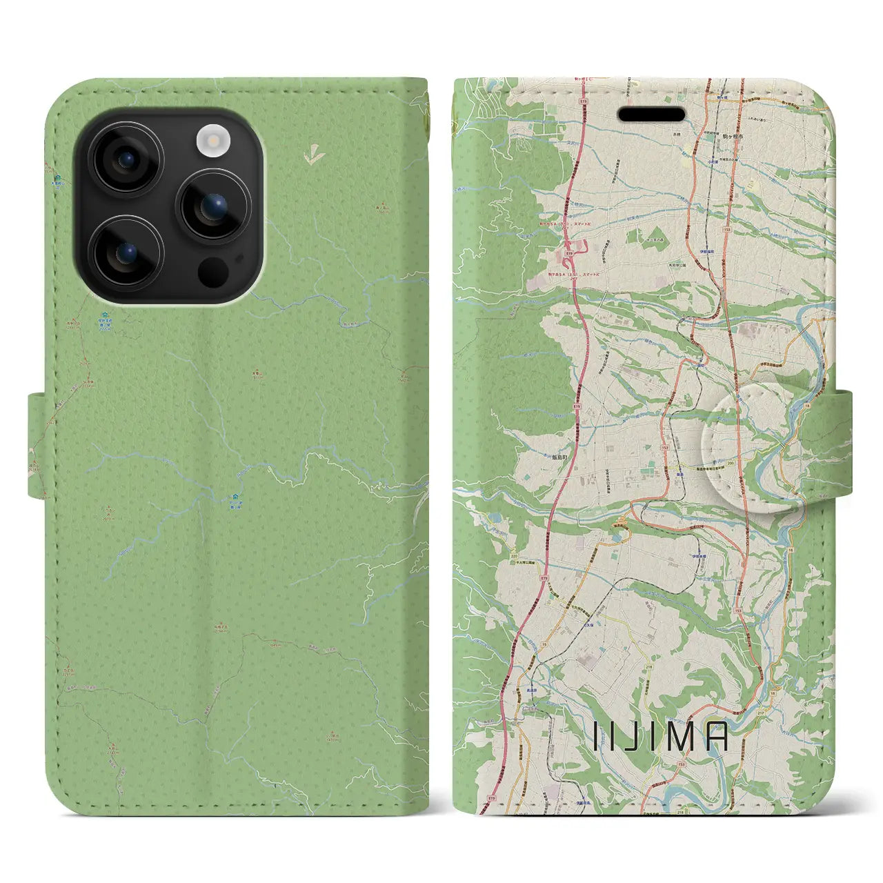 【飯島(長野県)】地図柄iPhoneケース(手帳タイプ)ナチュラル・iPhone 16 用