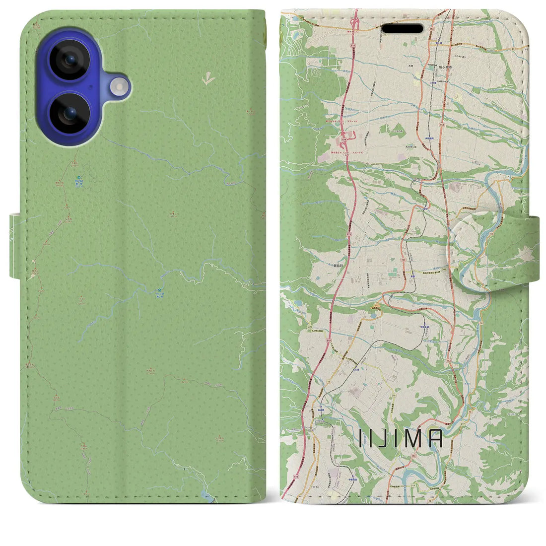 【飯島(長野県)】地図柄iPhoneケース(手帳タイプ)ナチュラル・iPhone 16 Pro Max 用