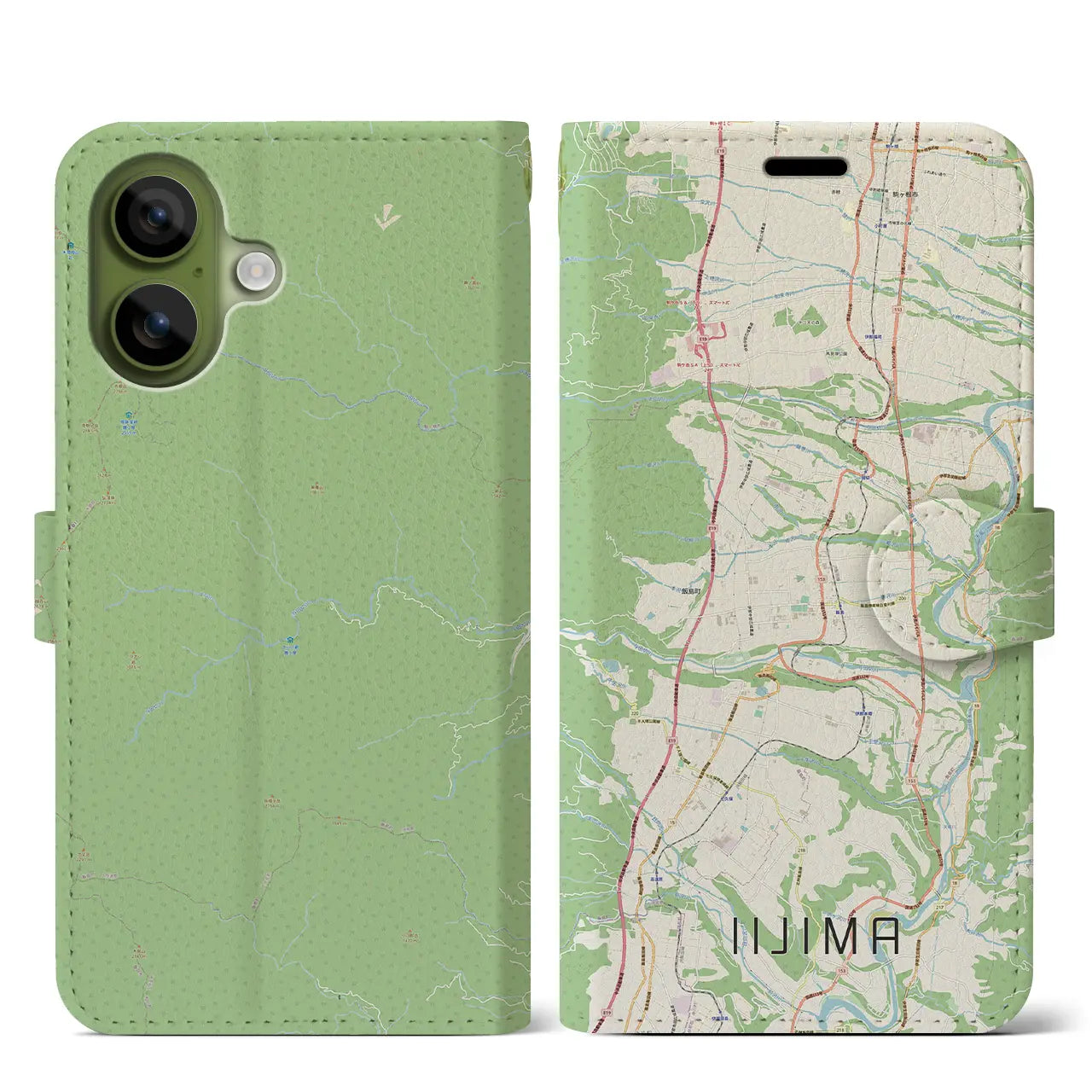 【飯島(長野県)】地図柄iPhoneケース(手帳タイプ)